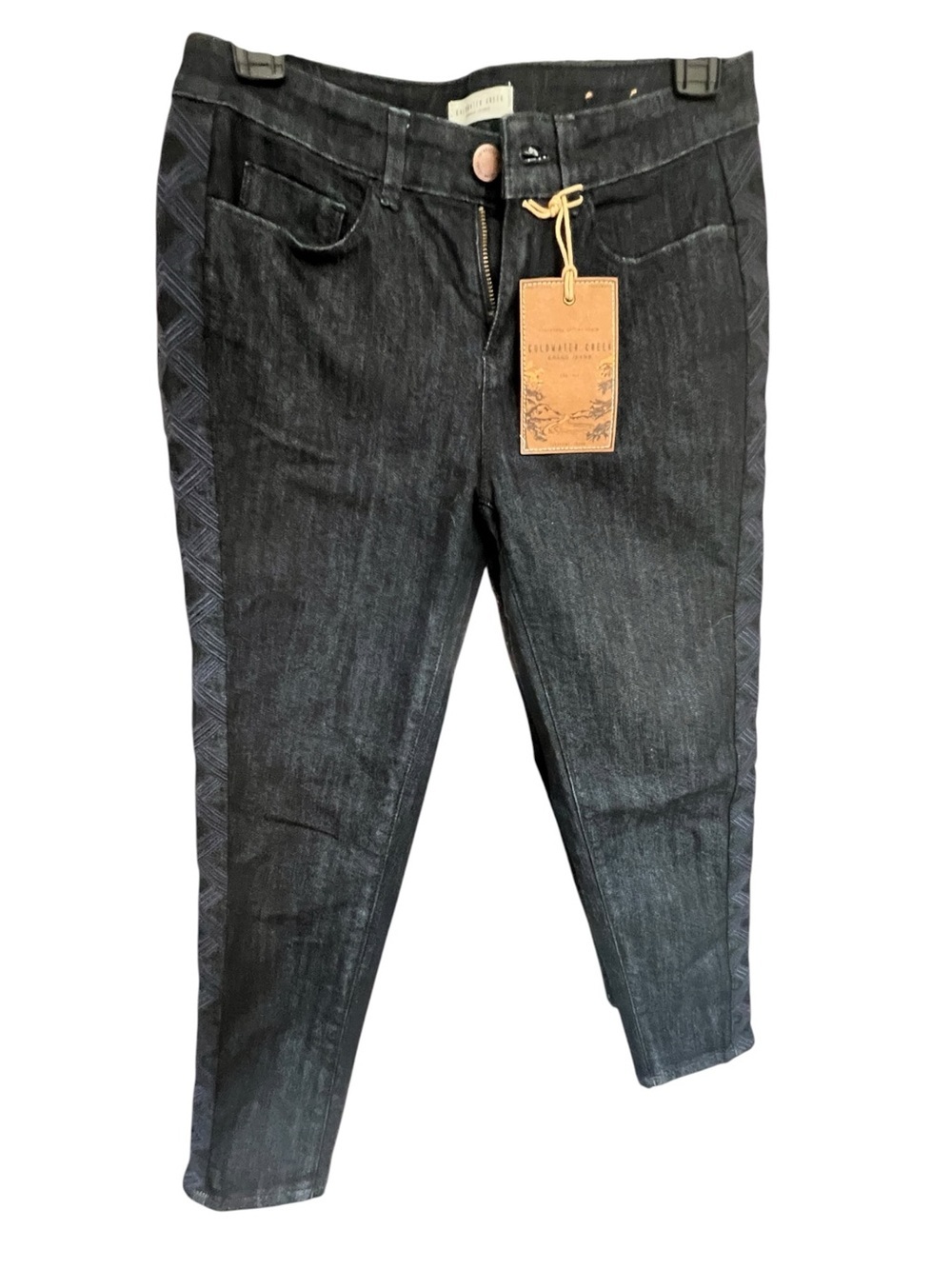 NWT Coldwater Creek Deep Blue Ankle Jeans with Geometric Side Trim